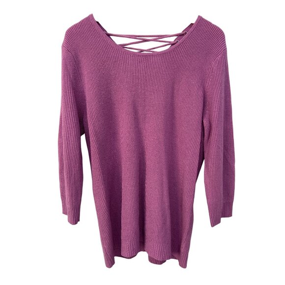 Soho New York and Company Sweater Size XL Lace Up Back 3/4 Sleeve Ribbed Knitted - Picture 1 of 8